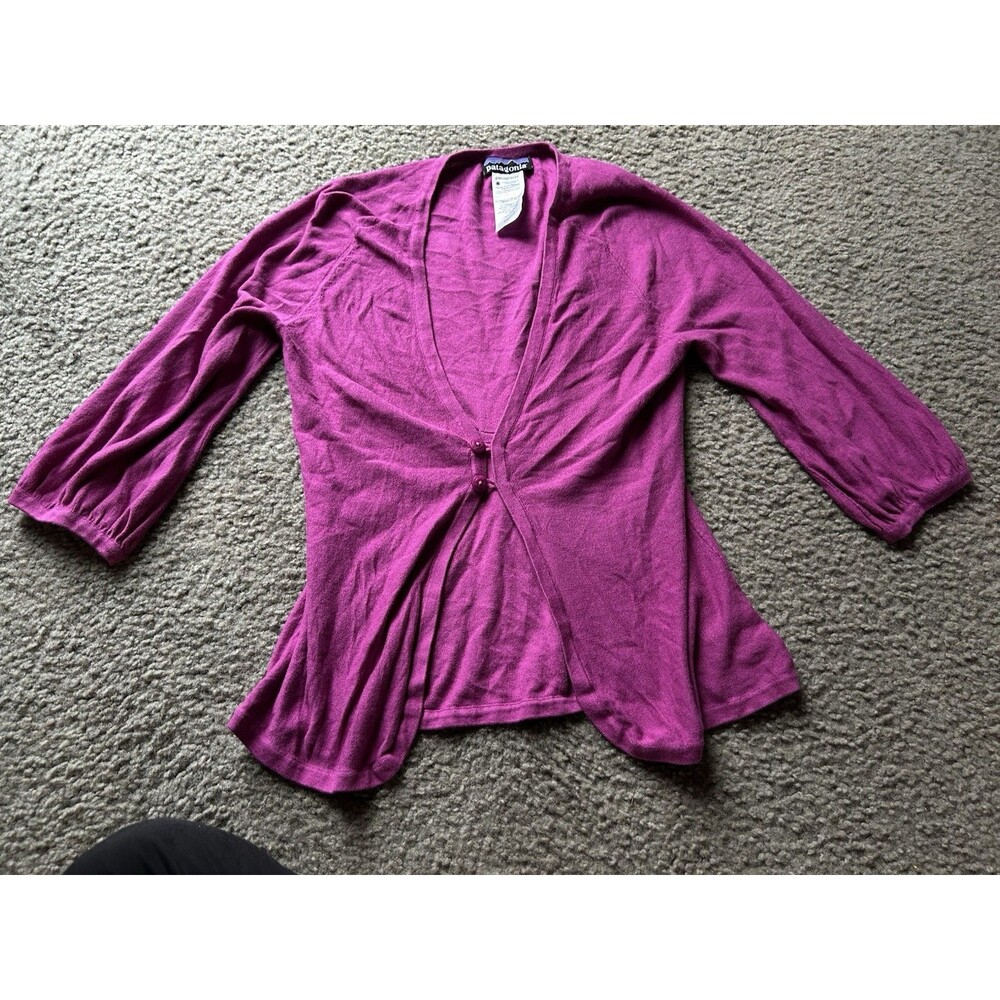 Patagonia Women's SMALL Orchid Pink Organic Cotton Cardigan Sweater 3/4 Sleeve